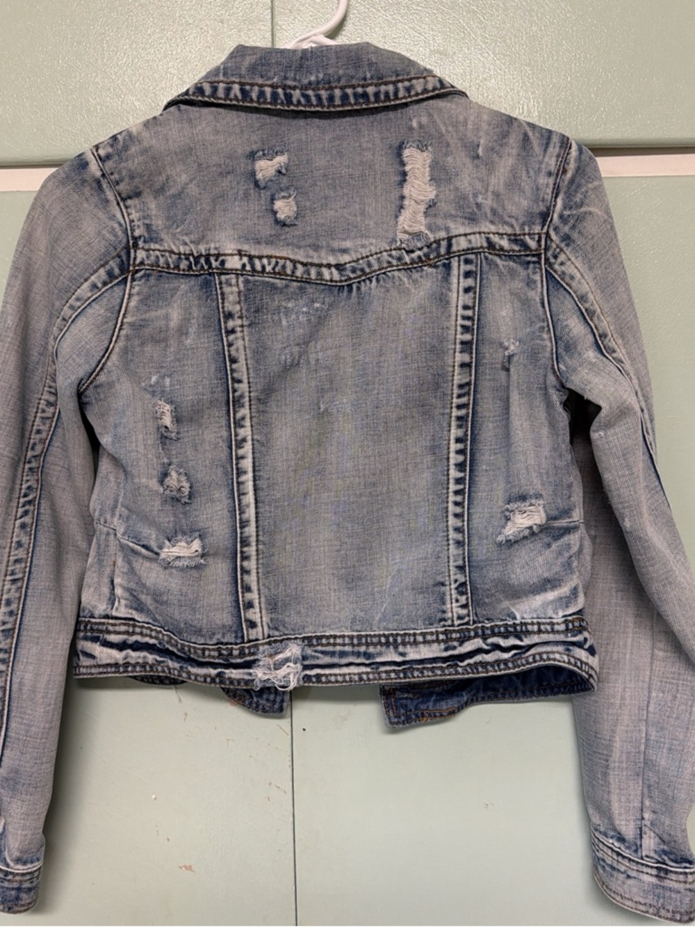 Lost… denim Jean Jacket distressed look women’s small